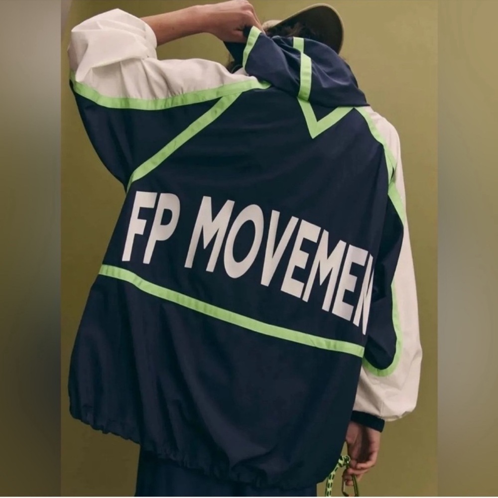 Free People Movement Navy and White Windbreaker with Green Accents